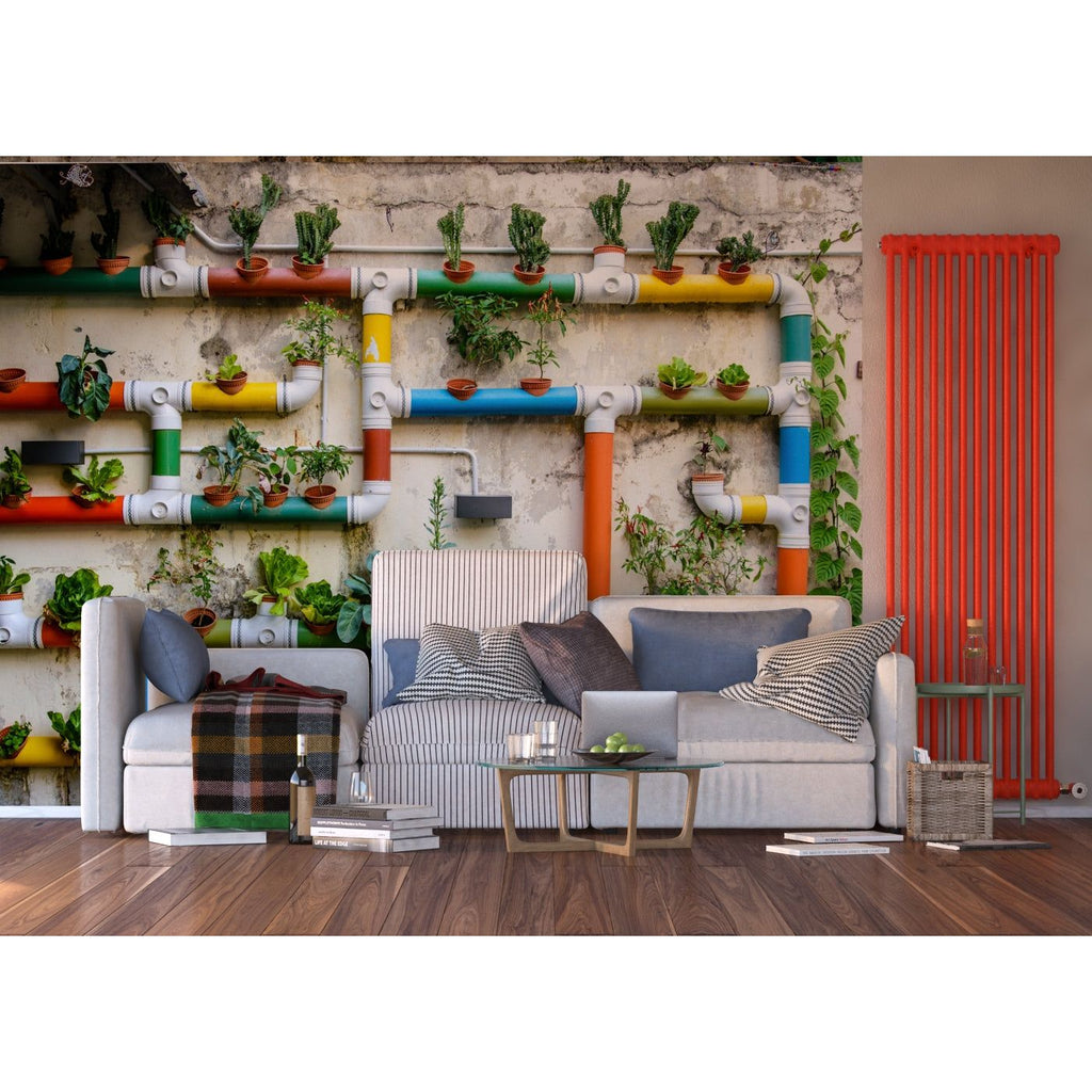 Greenery Grid: Industrial Pipe Garden Wall Mural