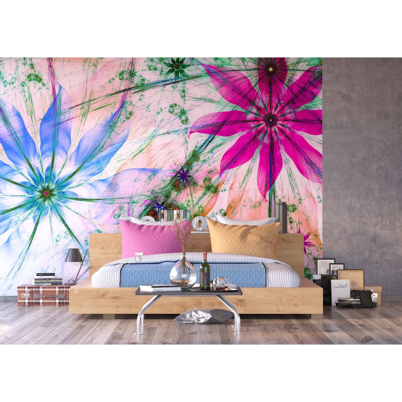 Vibrant Visions: Abstract Floral Kaleidoscope Wall Mural