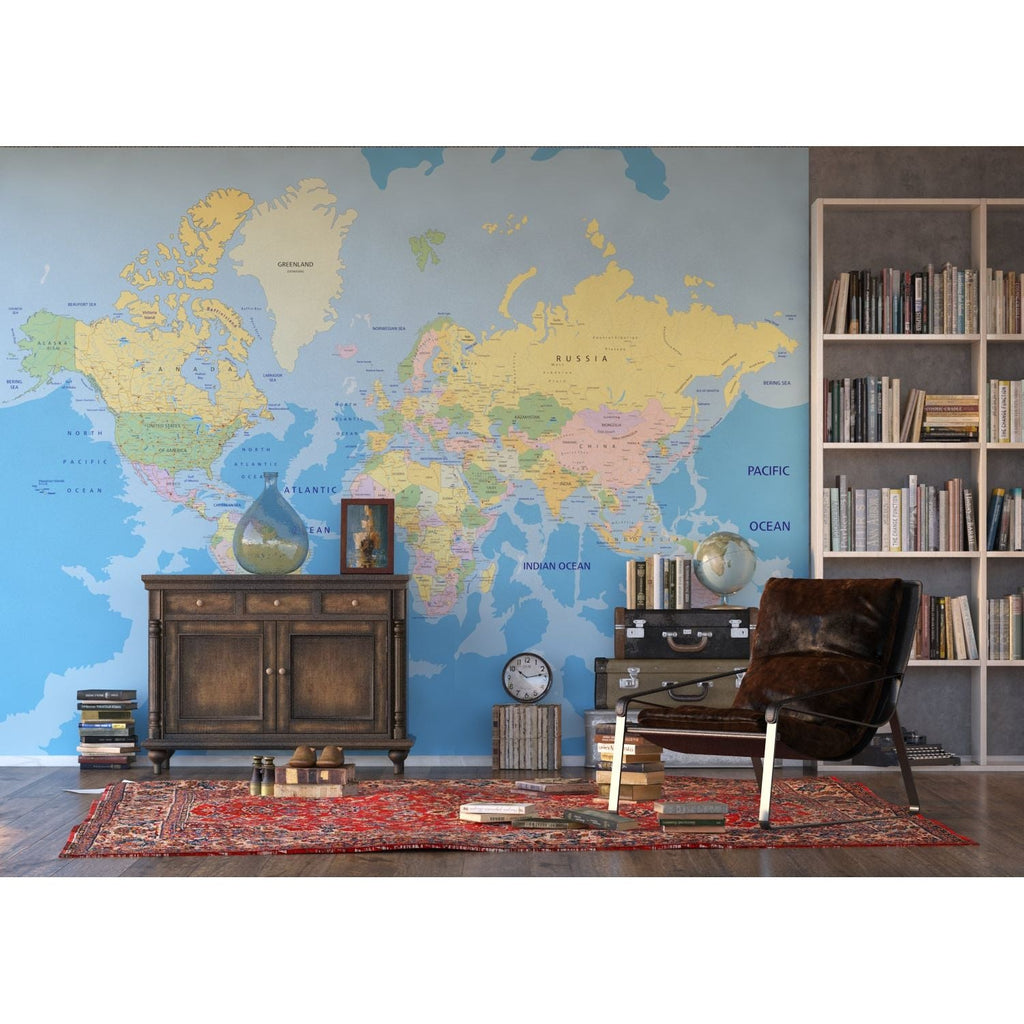 Cartographer's Delight: Vibrant World Map Wall Mural